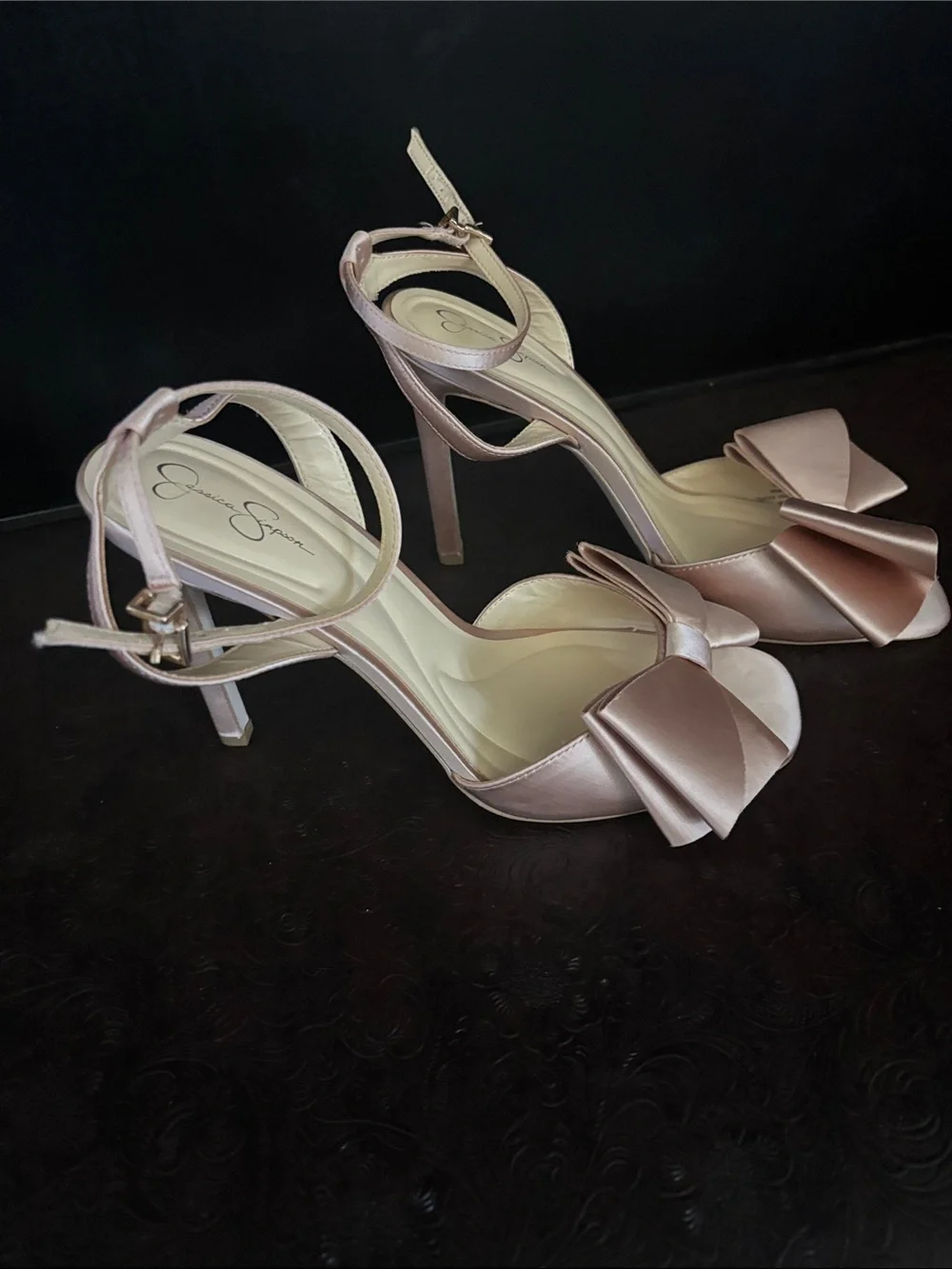 Jessica Simpson Blush Satin Bow Ankle Strap Sandals